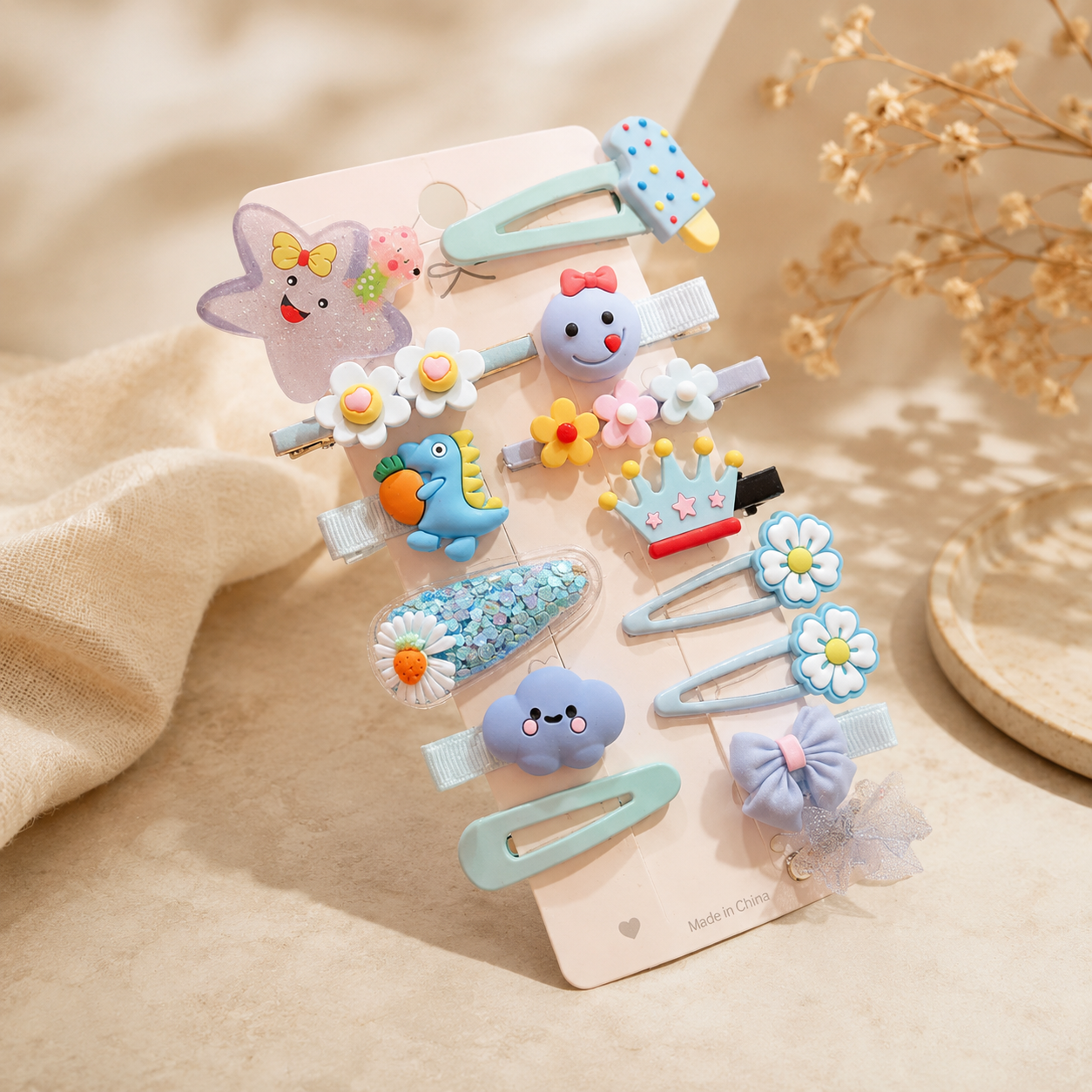 Cute Girls Cartoon Hair Clip Set – 10 Piece