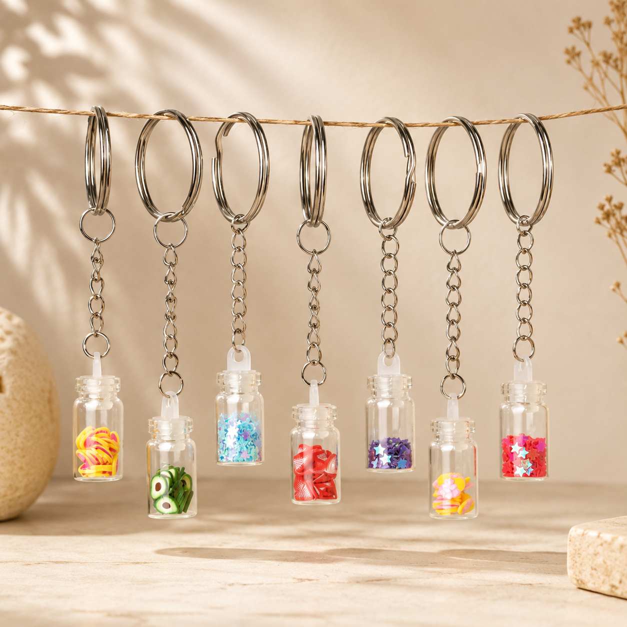 Mini Glass Bottle Charm Keychain