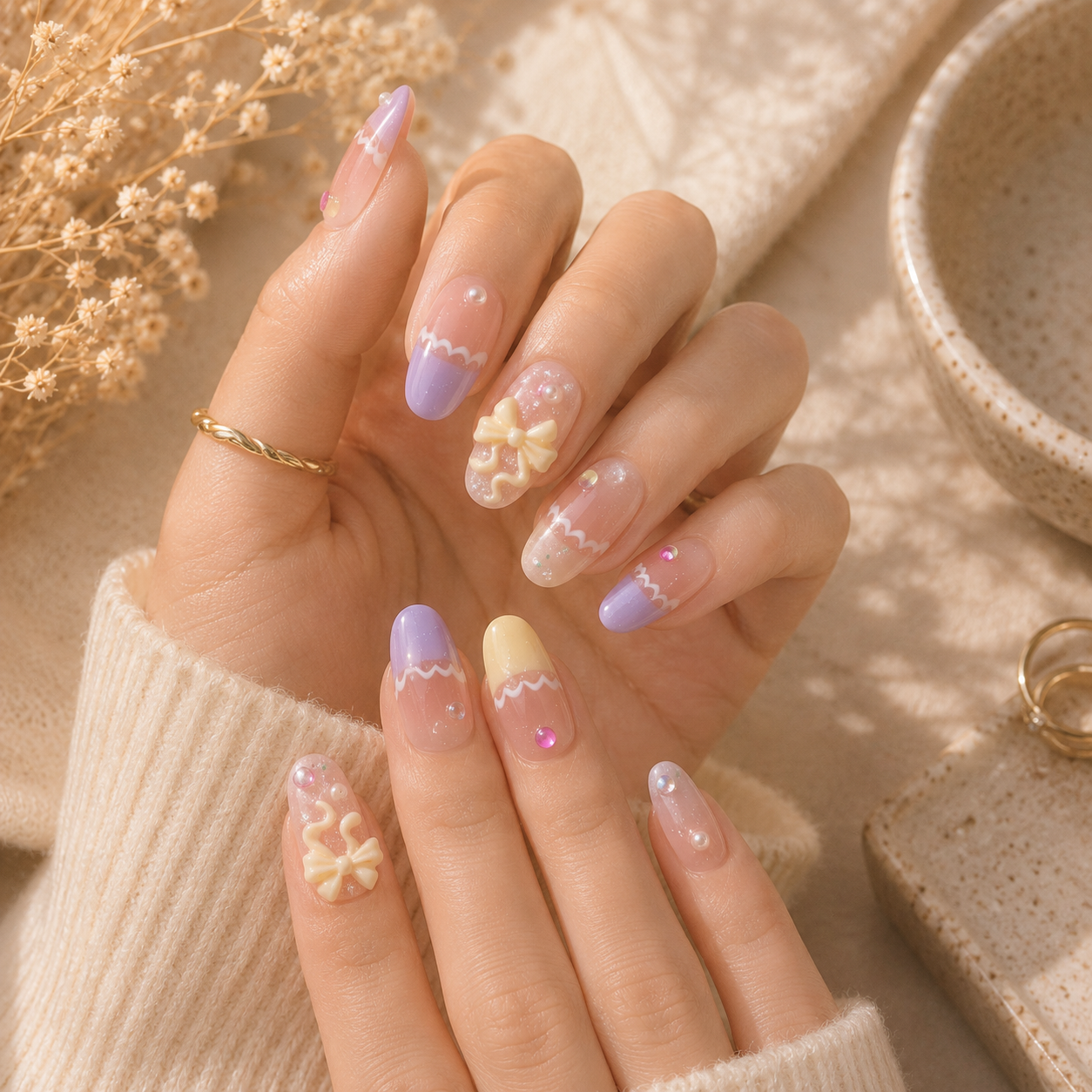 Pastel Ribbon Candy Press-On Nails - Small