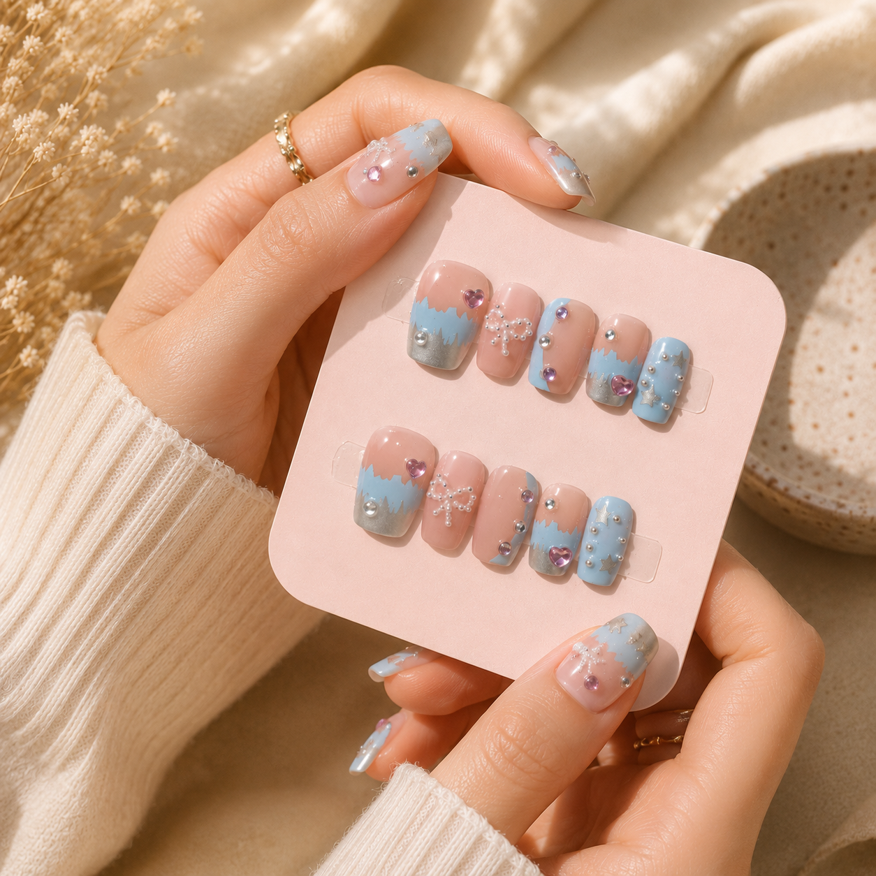 Pastel Blue Sweetheart Press-On Nails Small