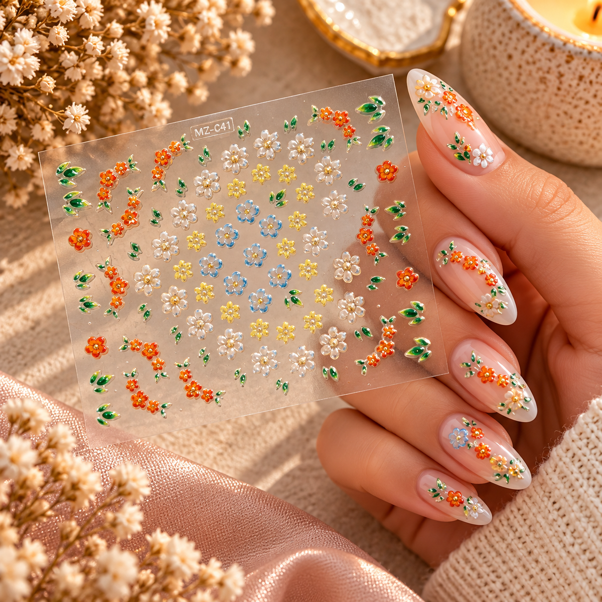 3D Nail Art Stickers – Colourful Floral Designs