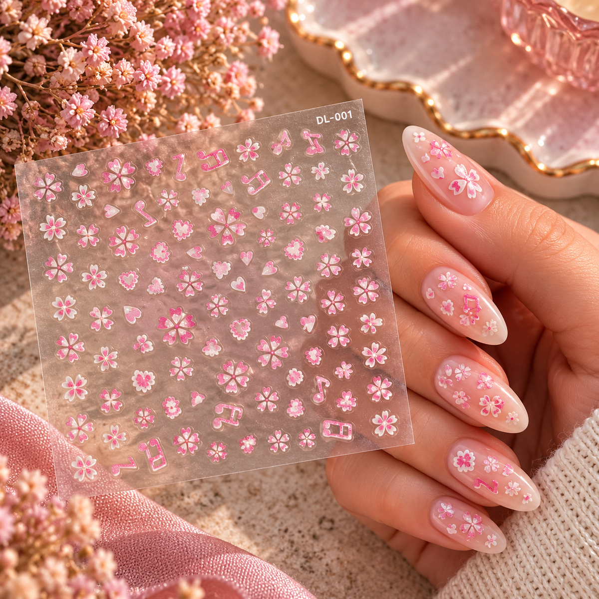 3D Nail Art Stickers – Pink Floral & Heart Designs