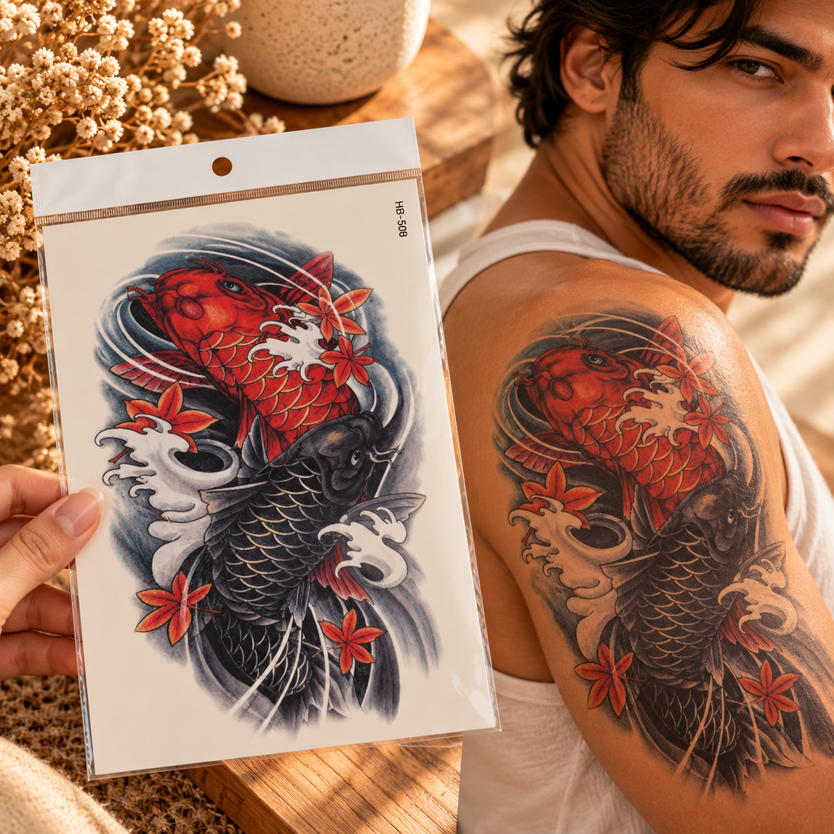 Japanese Yin-Yang Koi Fish Temporary Tattoo – HB-508