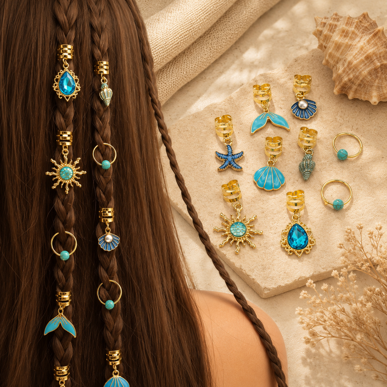 Ocean Charm Hair Braid Accessories Set (10 Pieces)