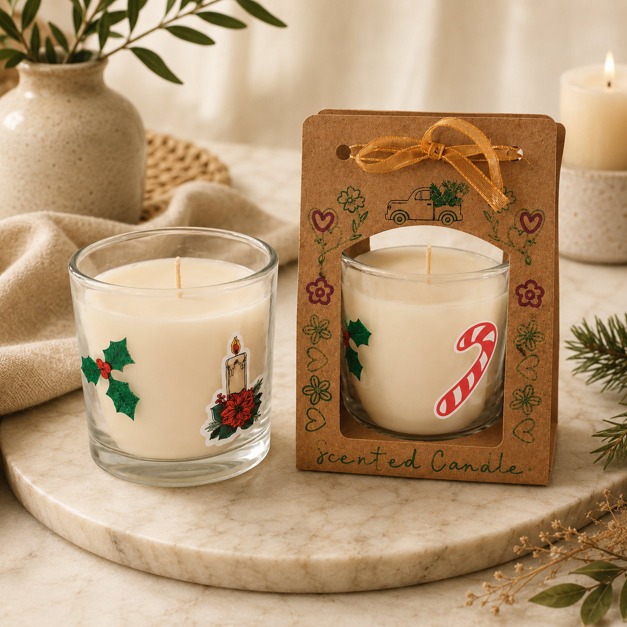 Festive Holiday Scented Candle Gift Set – Candy Cane & Holly Collection