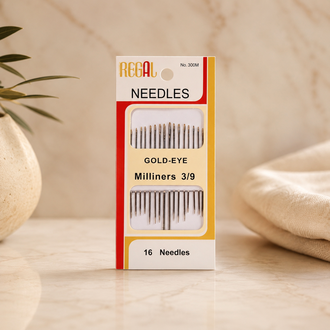 Regal Gold-Eye Milliners Hand Sewing Needles Set (16 Pieces)