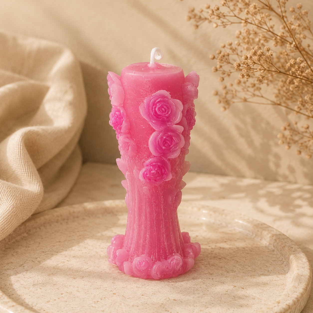 Rose Garden Pillar Candle – Pink