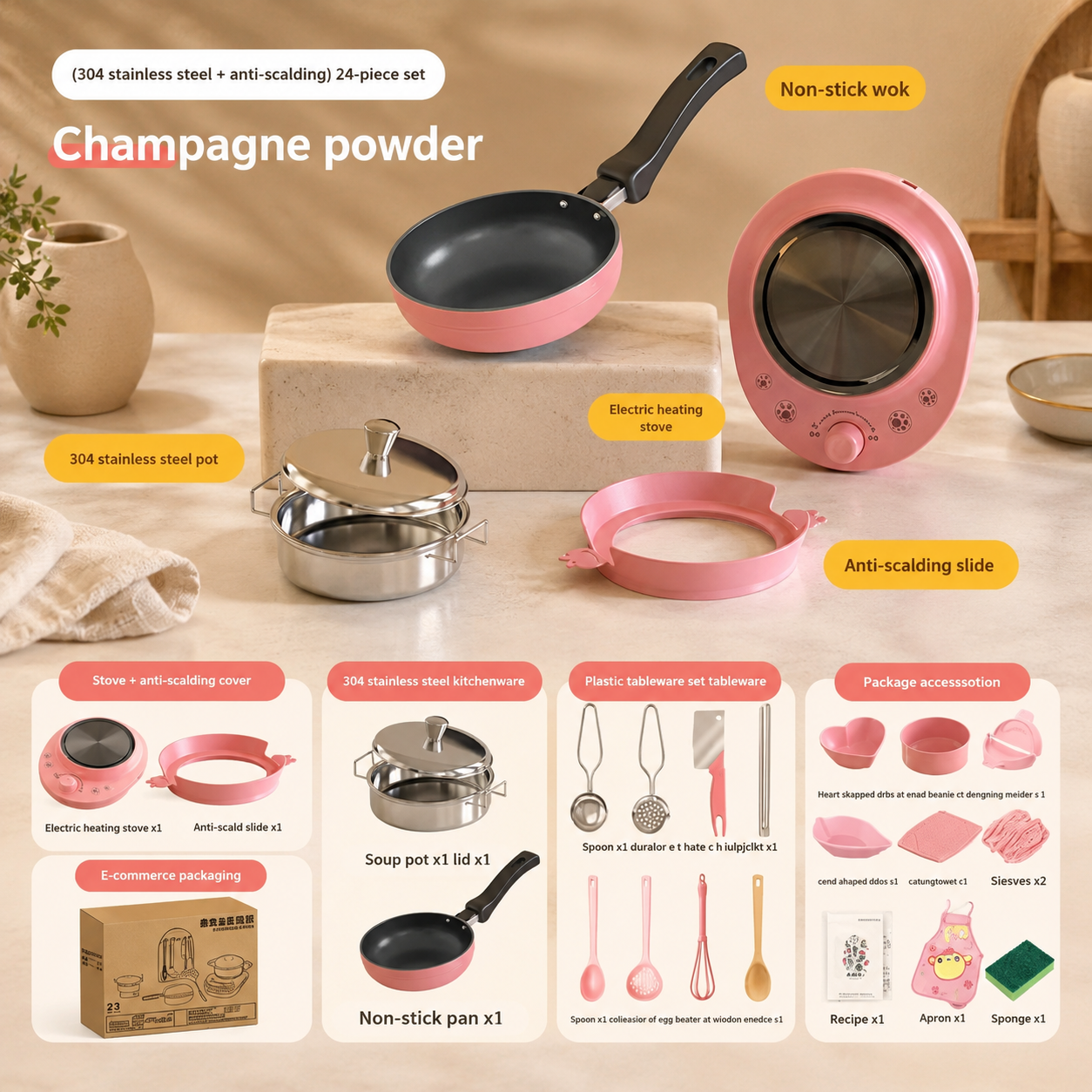 24 Piece Kids Pretend Play Cooking Set