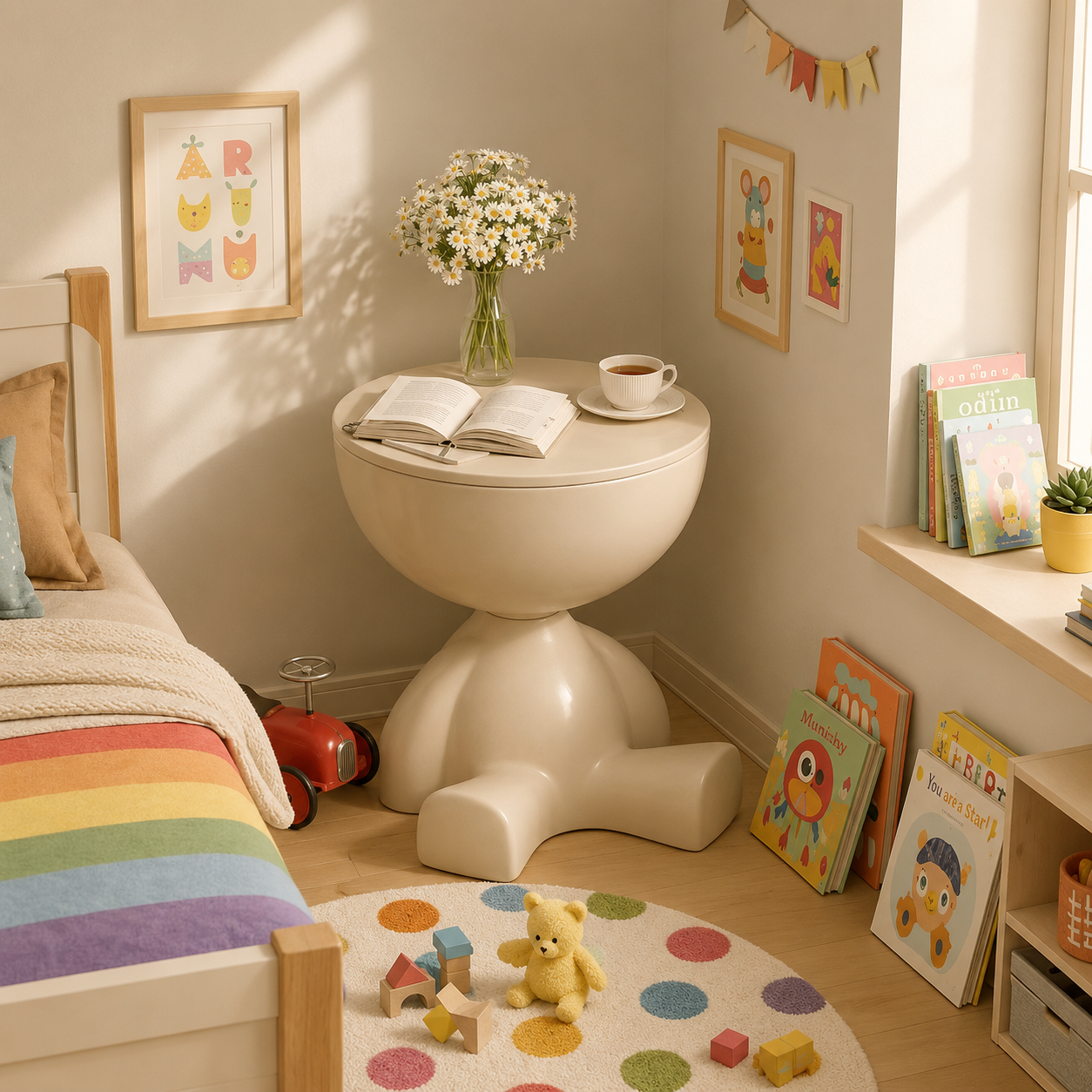 Modern Kids Bedside Table & Storage Stool
