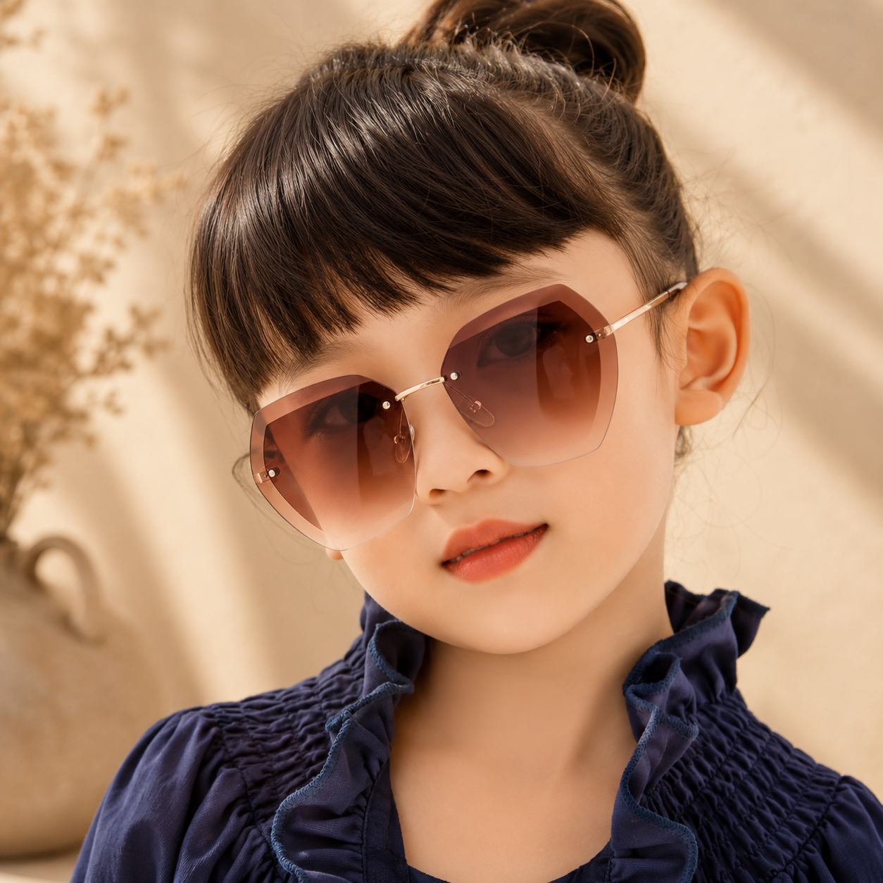 Kids Oversized Rimless Fashion Sunglasses