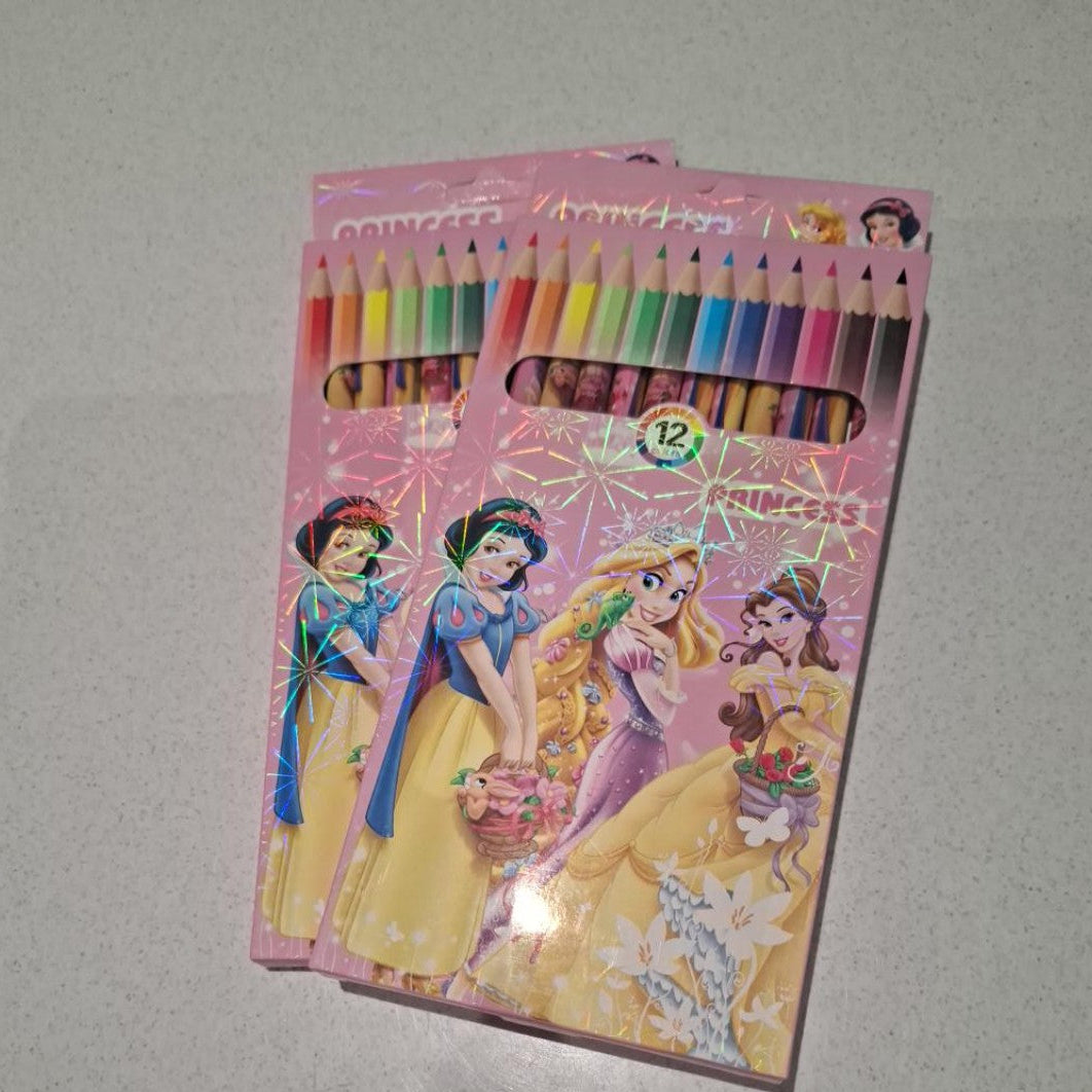 Two princess-themed packs of 12 coloured pencils