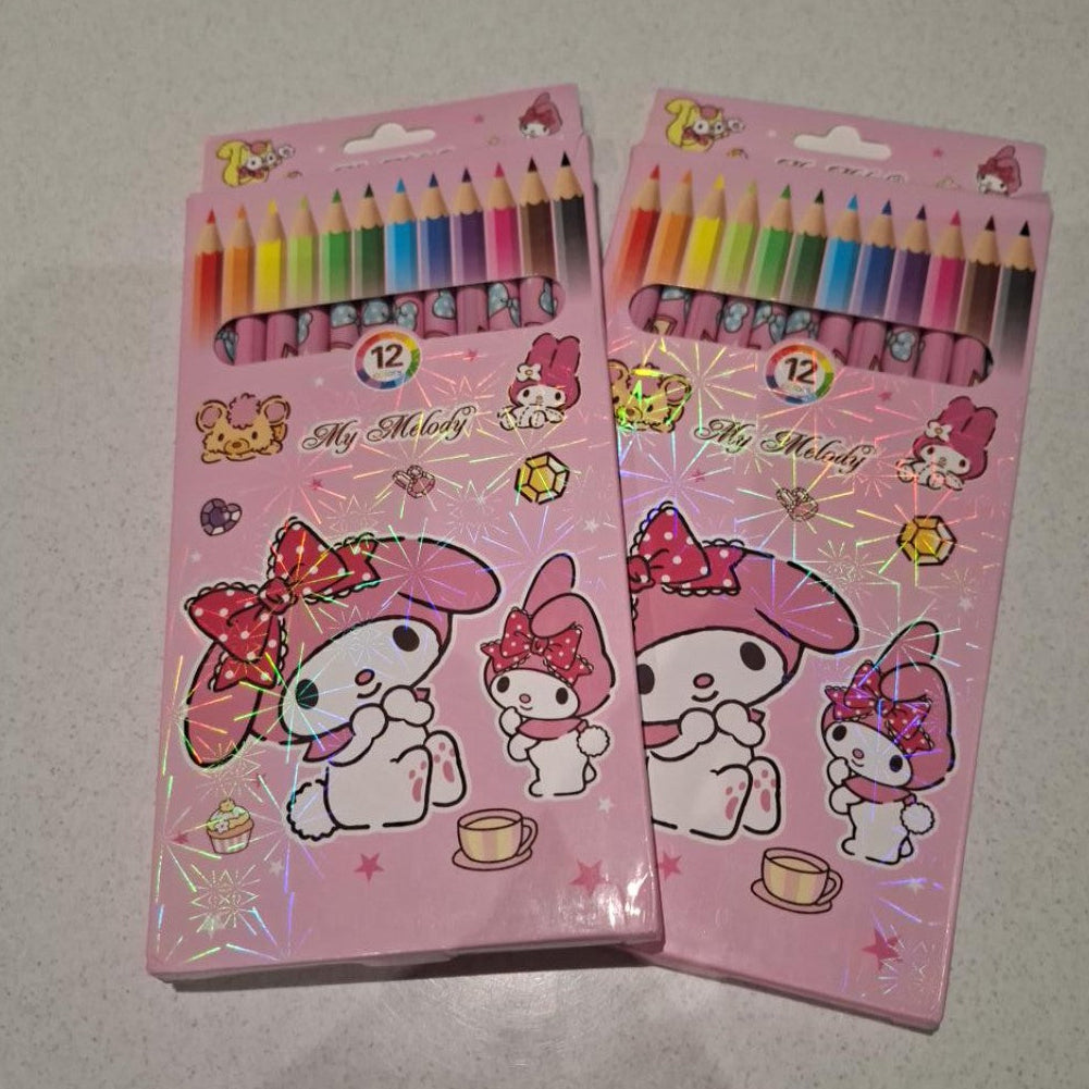 Two My Melody-themed packs of 12 coloured pencils