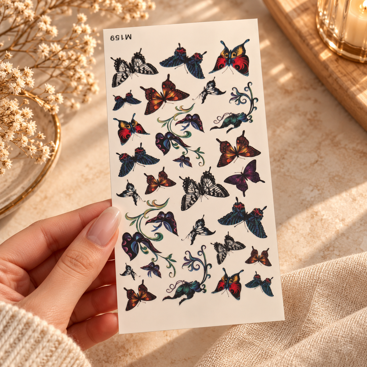 Sheet of colourful temporary butterfly tattoo stickers