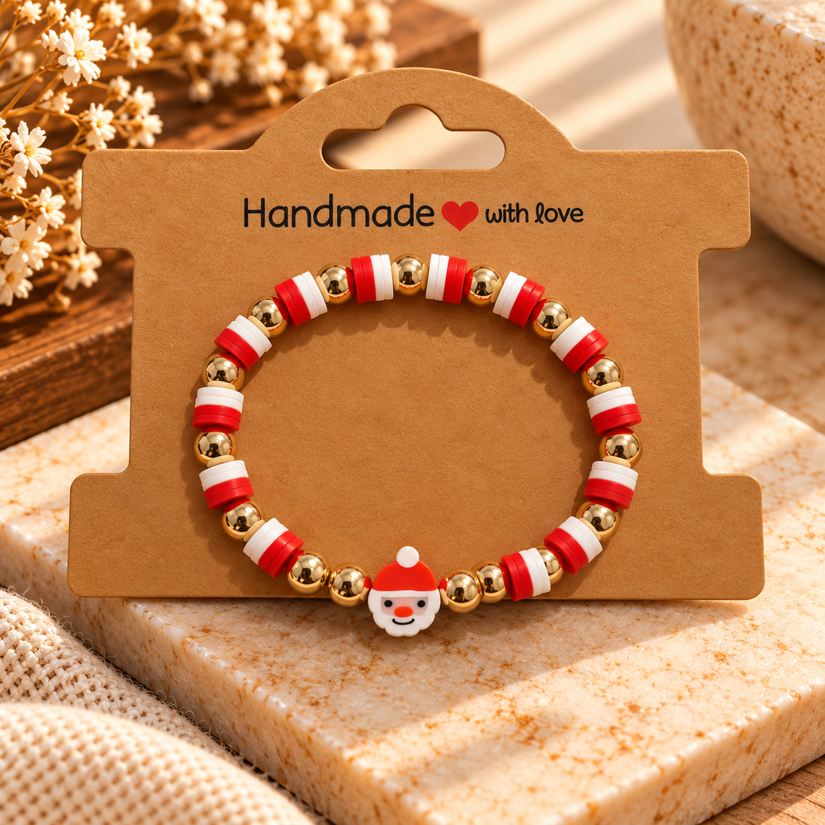 Handmade Christmas Santa Bracelet – Red & Gold