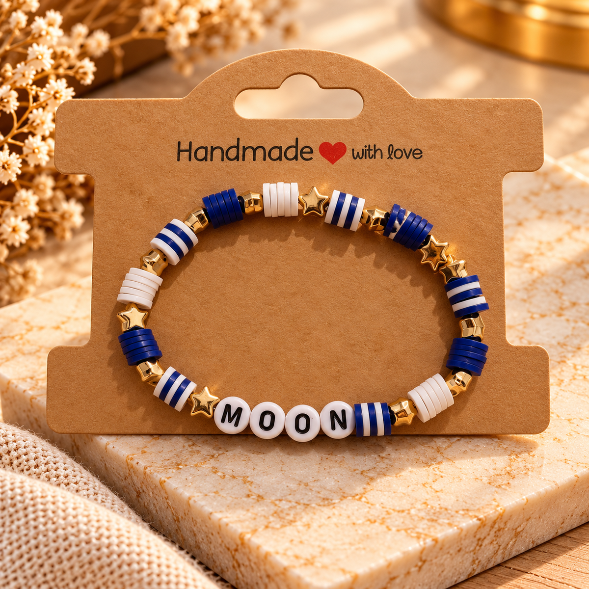 Handmade MOON Bracelet – Blue, White & Gold