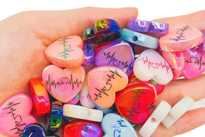 Heartbeat Heart Acrylic Beads