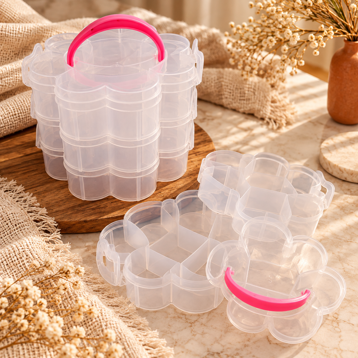 Flower-Shaped Multi-Compartment Storage Organizer – 3 Piece Set