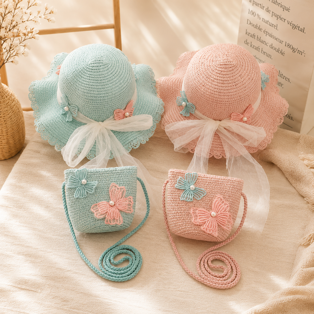Kids Butterfly Sun Hat & Crossbody Bag Set