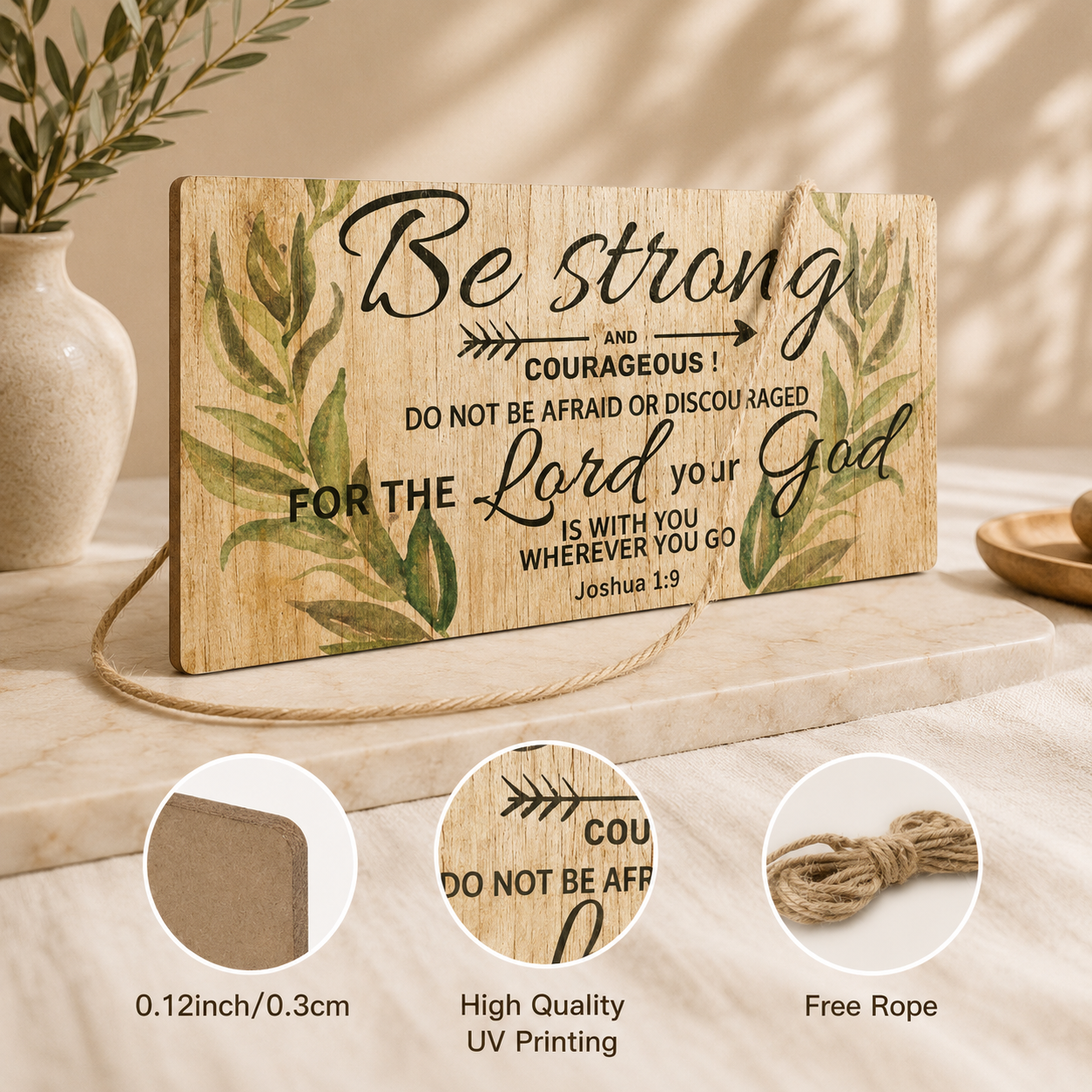 "Be Strong and Courageous" Christian Wooden Wall Sign