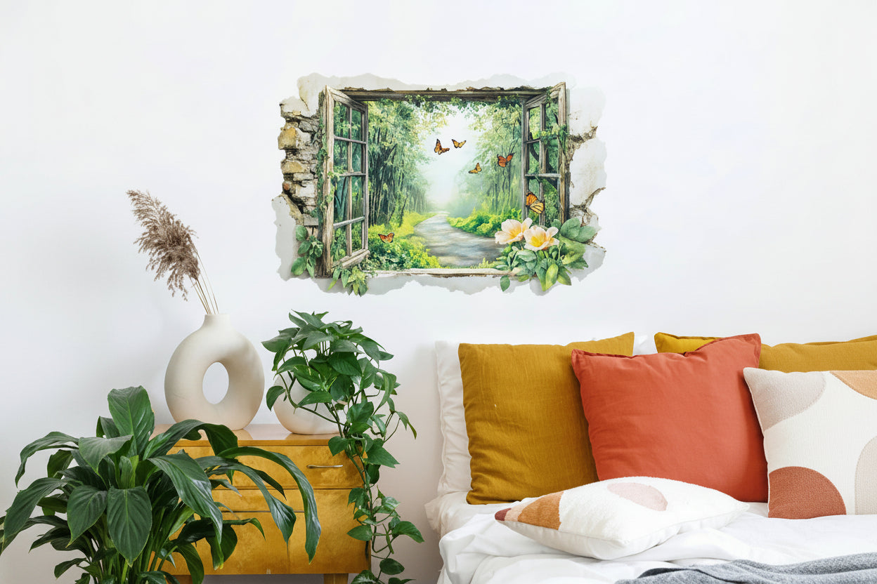 3D Broken Wall Garden Scene Wall Decal