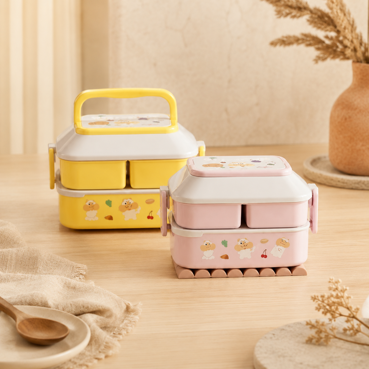 Kids Double Layer Lunch Box with Compartments