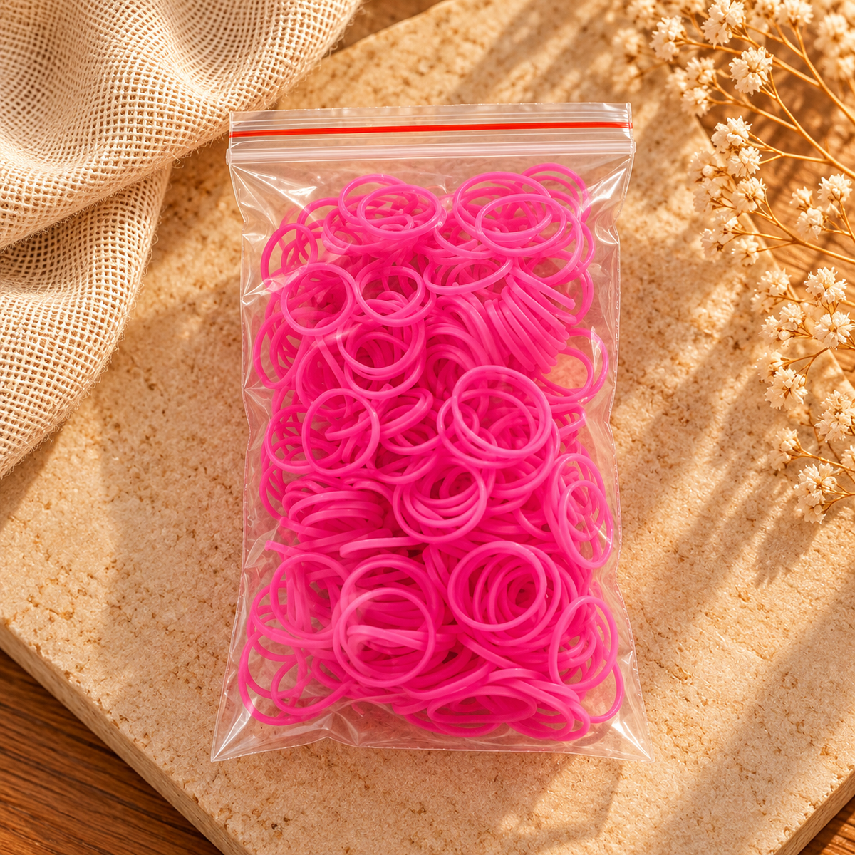 Neon Pink Elastic Hair Bands – Bulk Pack