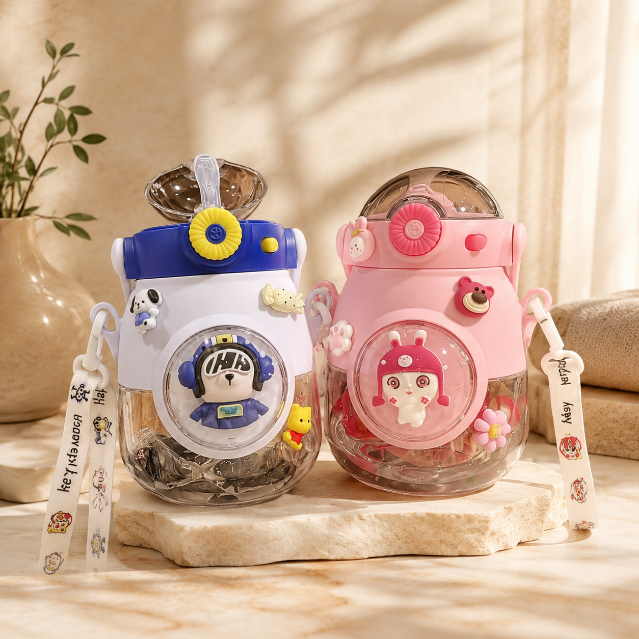 Cute Cartoon Kids Water Bottle with Straw