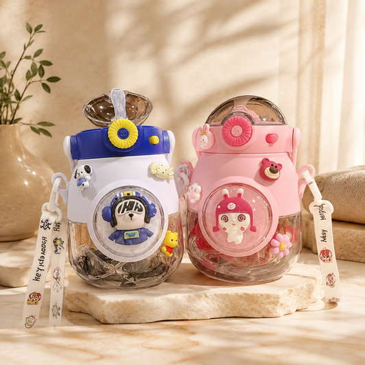 Cute Cartoon Kids Water Bottle with Straw