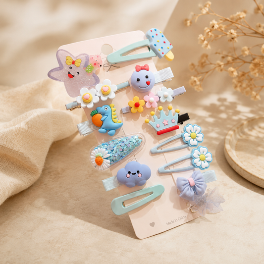 Cute Girls Cartoon Hair Clip Set – 10 Piece