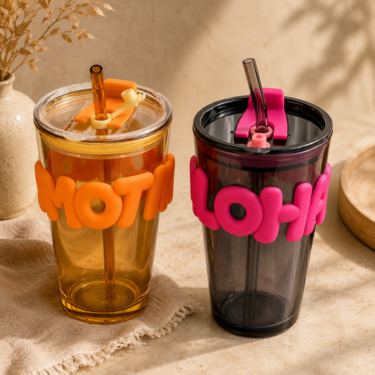 Cute "MOTI / YOHA" Reusable Tumbler Cup with Straw – 600ml
