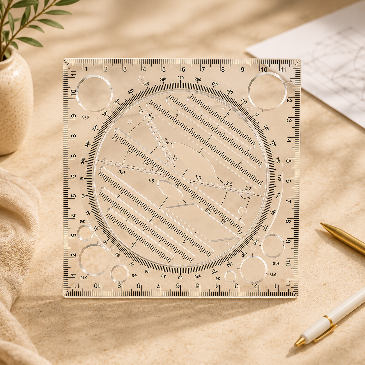 Multifunction Geometry Ruler & Protractor Drawing Template Set