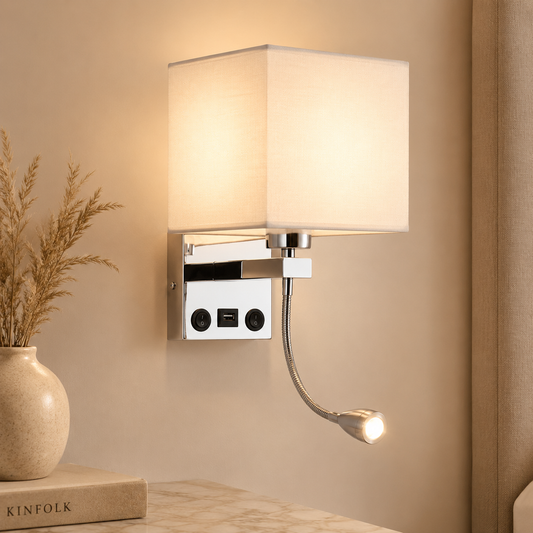 Modern Wall Mounted LED Bedside Lamp with USB Charger