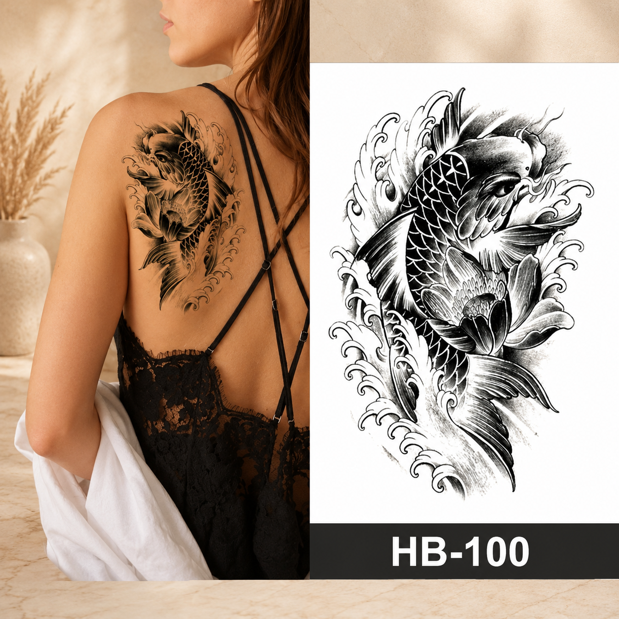 Koi Fish Temporary Tattoo Sticker – HB-100