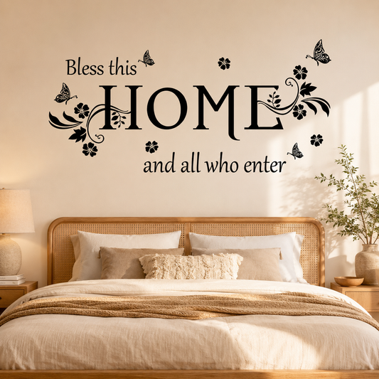 "Bless This Home" Floral Wall Sticker Decal