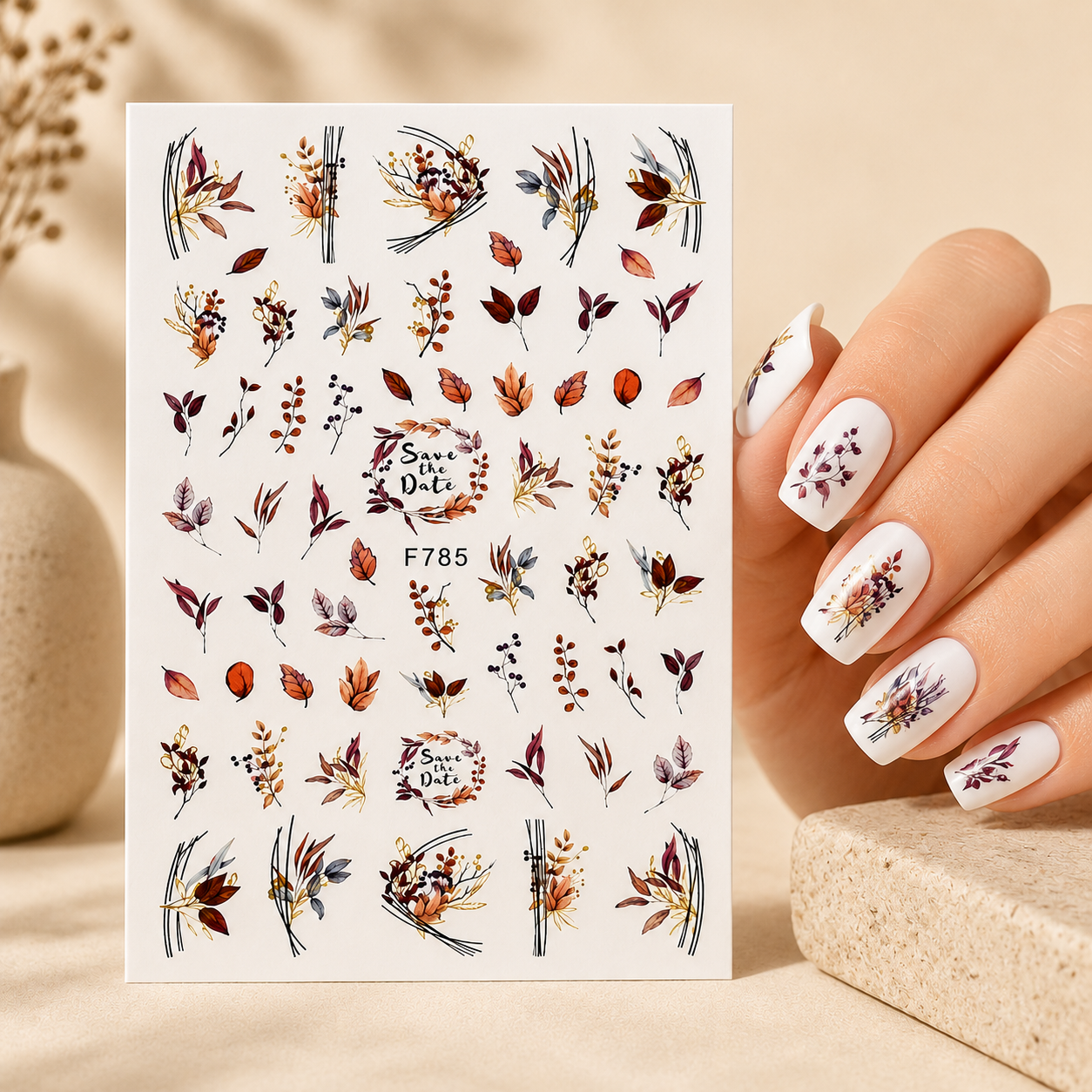 Autumn Botanical Nail Art Water Decal Sticker Sheet