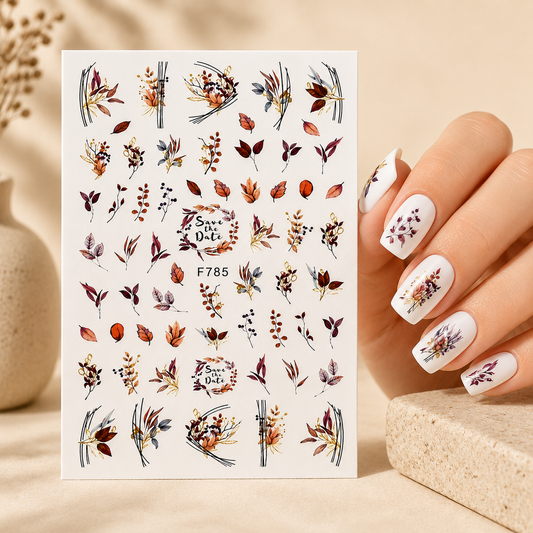 Autumn Botanical Nail Art Water Decal Sticker Sheet
