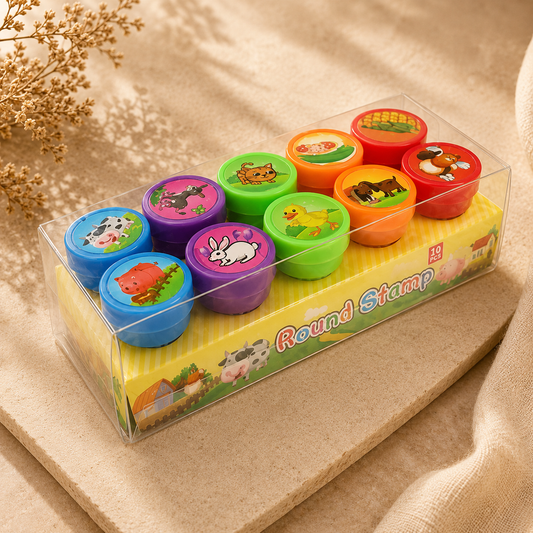 Kids Cartoon Animal Round Stamp Set – 10PCS