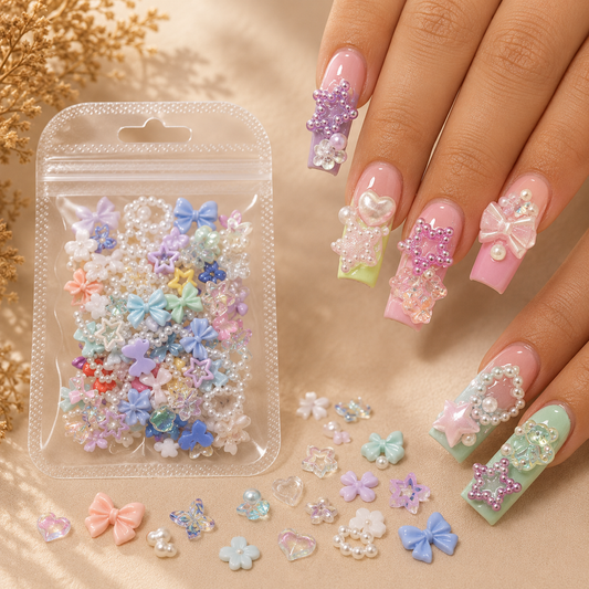 Pastel Pearl & Ribbon 3D Nail Charms Mix