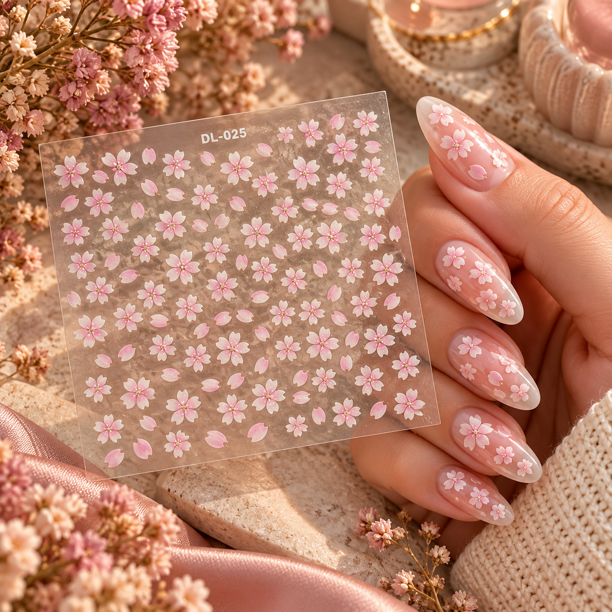 3D Nail Art Stickers – Pink Cherry Blossom Flowers