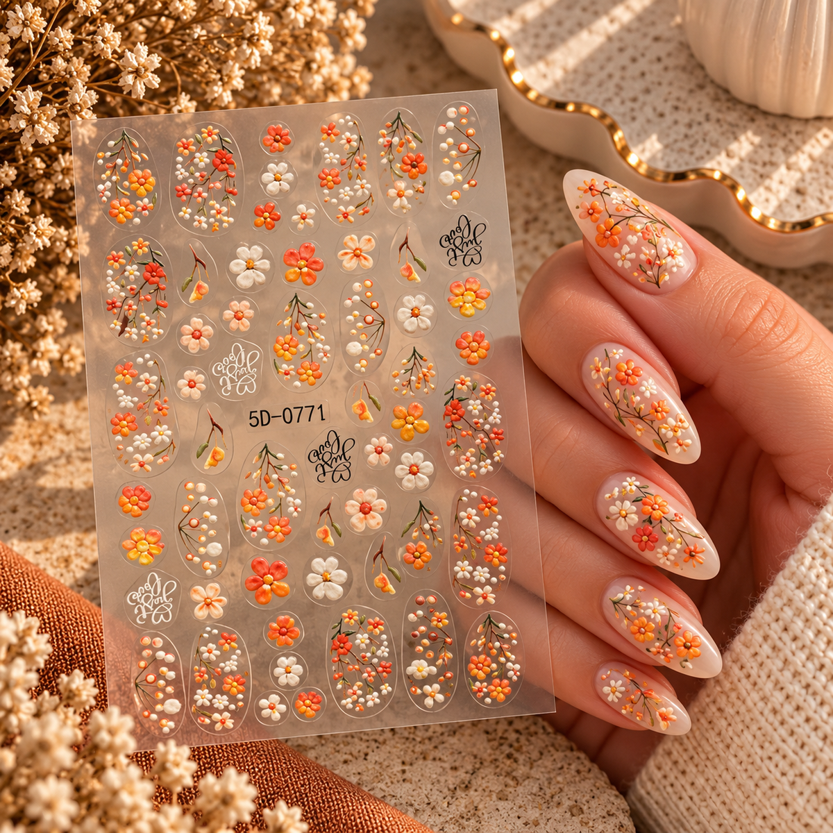 3D Nail Art Stickers – Autumn Floral & Botanical Designs