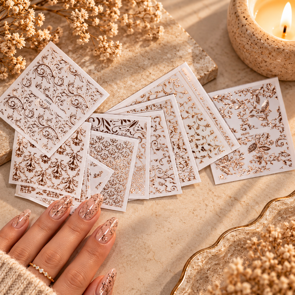 3D Nail Art Stickers – Rose Gold Patterns