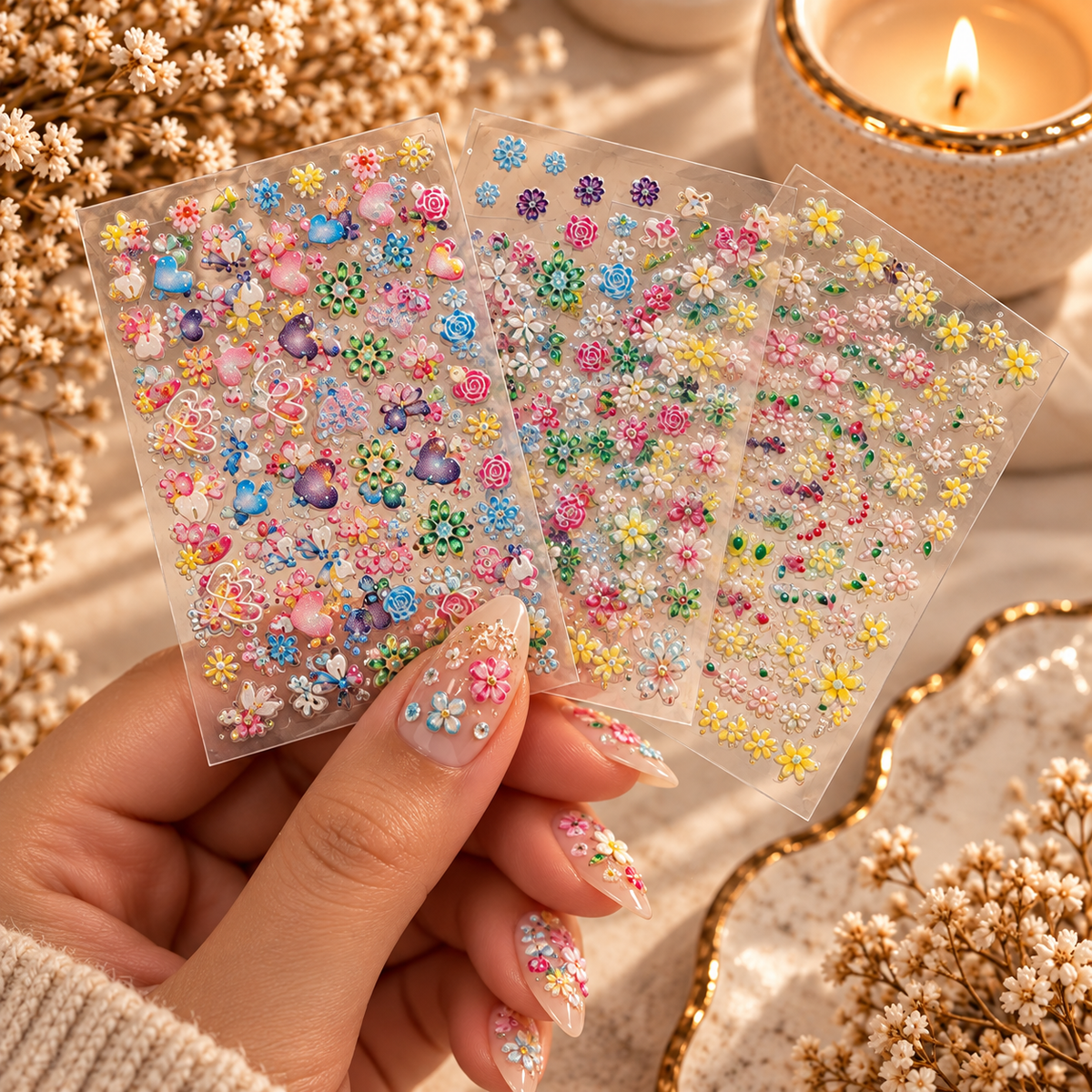 3D Nail Art Stickers – Colourful Floral Mix