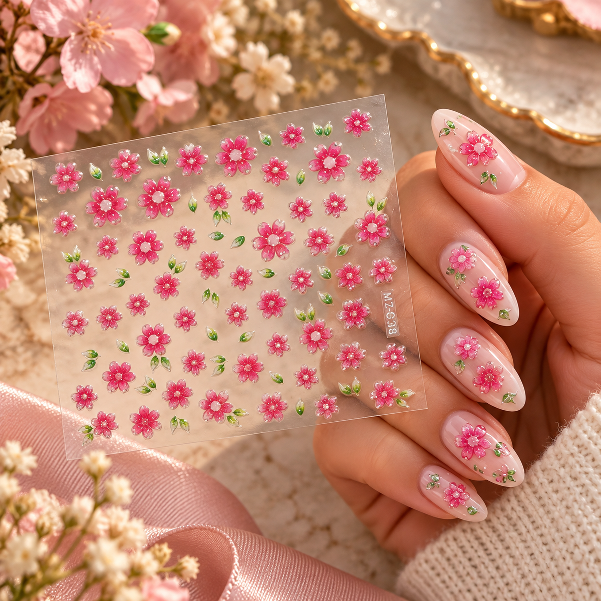 3D Nail Art Stickers – Black, Gold & White Stars
