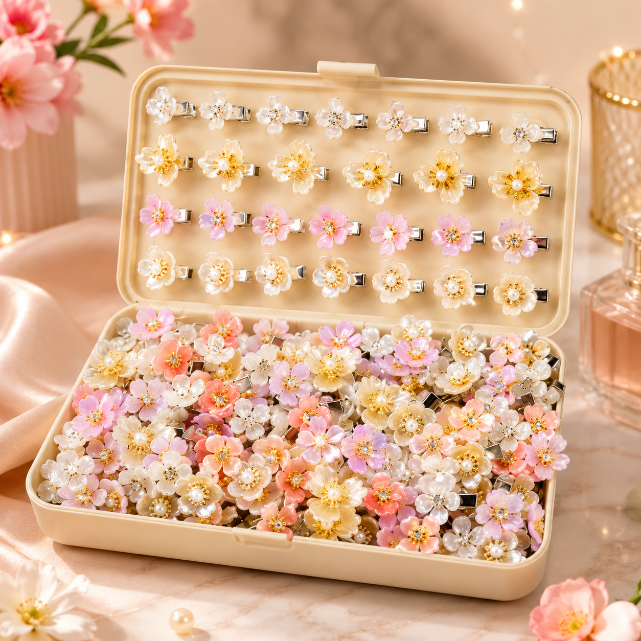 Luxury Floral Pearl Hair Clip Collection - Set of 10