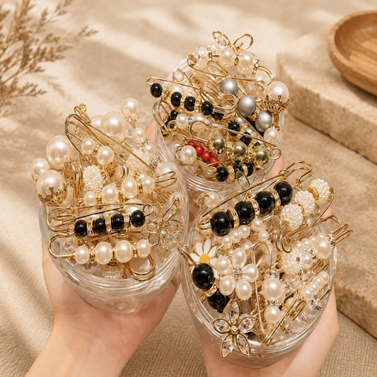 Elegant Pearl & Beaded Gold Hair Pin