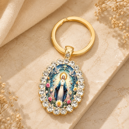 Virgin Mary Crystal Rhinestone Keychain