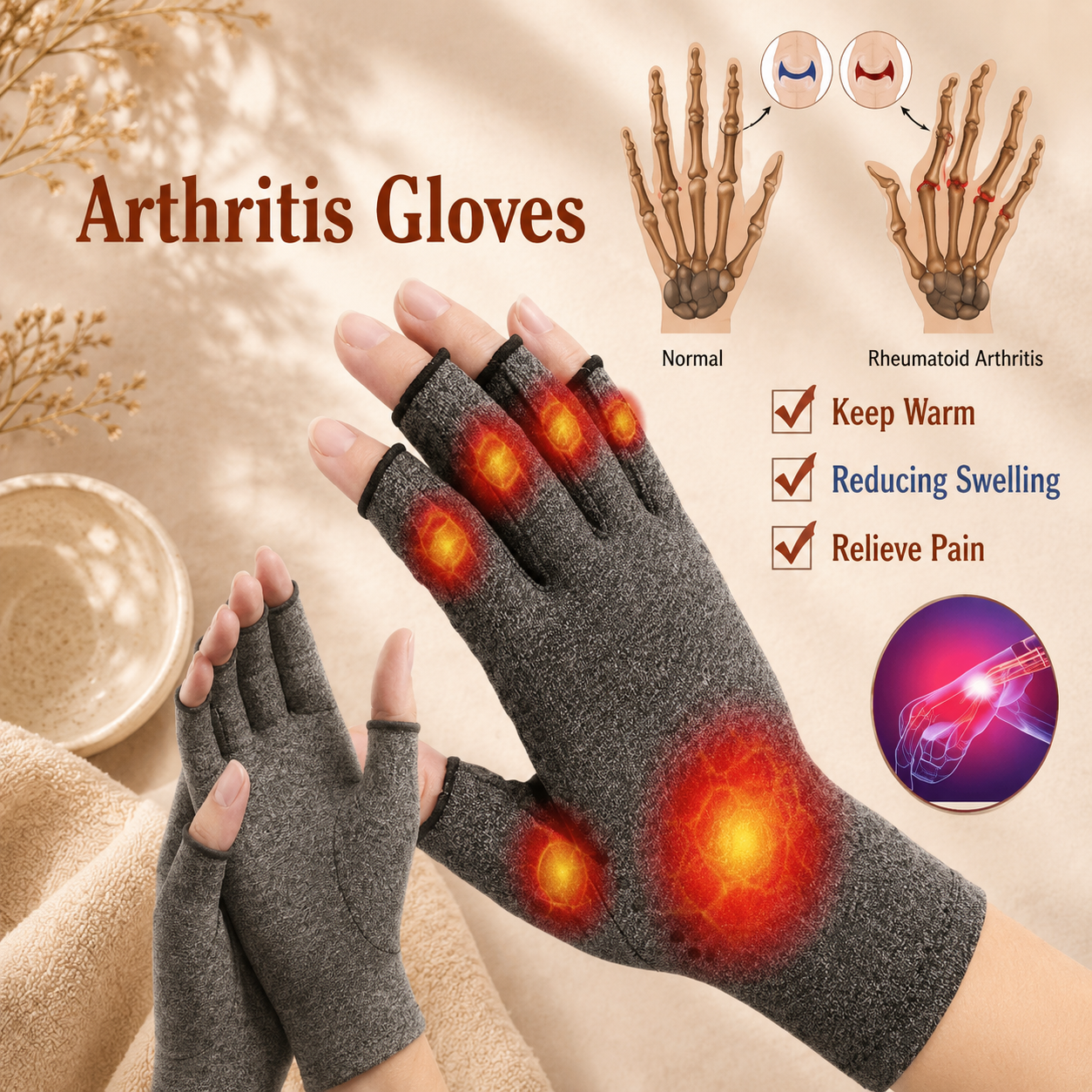 Compression Arthritis Relief Gloves (Fingerless Support Gloves)