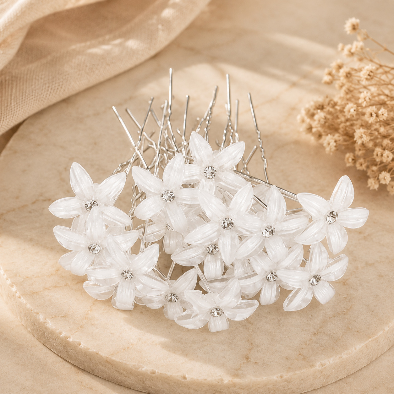 Elegant White Flower Bridal Hair Pins Set (5 Pieces)