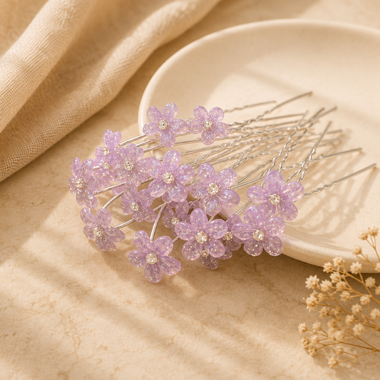 Elegant Purple Flower Bridal Hair Pins Set (5 Pieces)