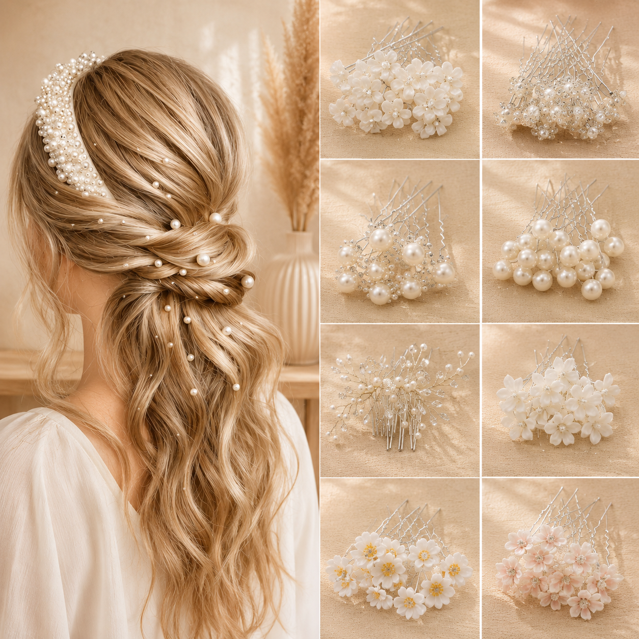 Pearl & Floral Bridal Hair Pins Set
